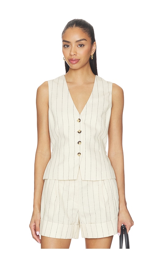 Paulette Stripe Vest in Beige.