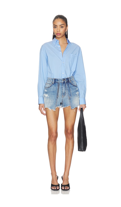 Prestyled Button Down Skort Romper in Blue. by Alexander Wang