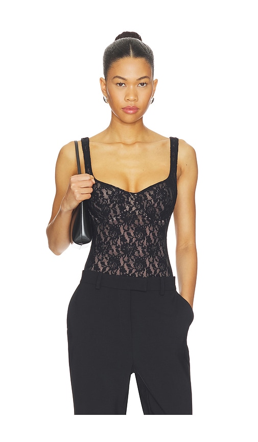 Signature Lace Underwire Bodysuit in Black.