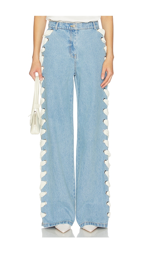 Lyd Laced Denim Trouser in Blue. by AKNVAS