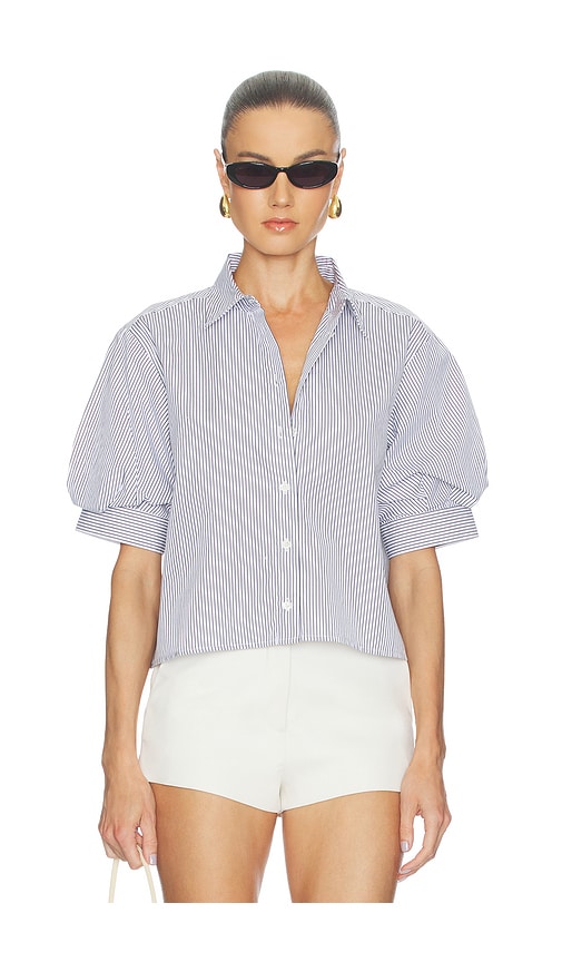 The Billow Sleeve Shirt in White,Navy.