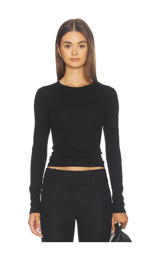 Fine Supima Cotton Long Sleeve Crew in Black.