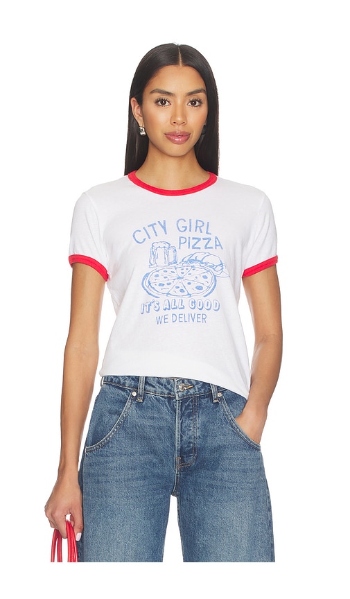 The Lil Petite Goodie Ringer Tee in White,Red.