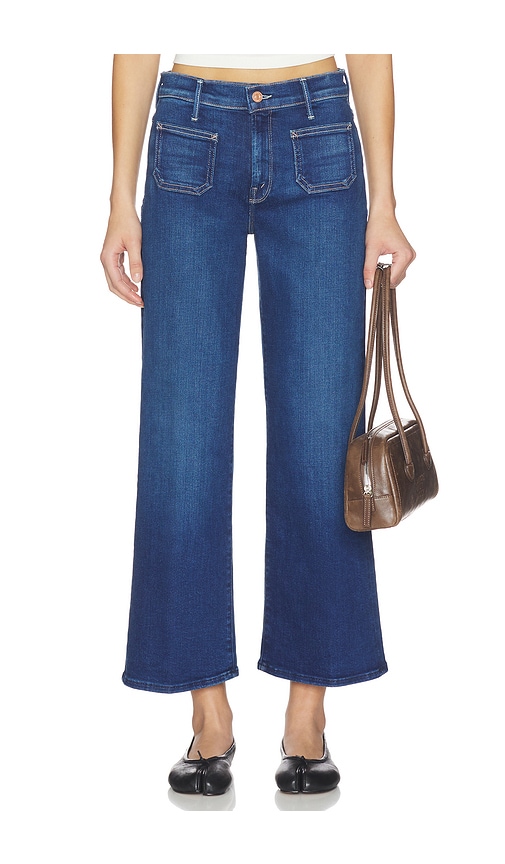 The Patch Pocket Mid Rise Maven Ankle Jeans in Blue.