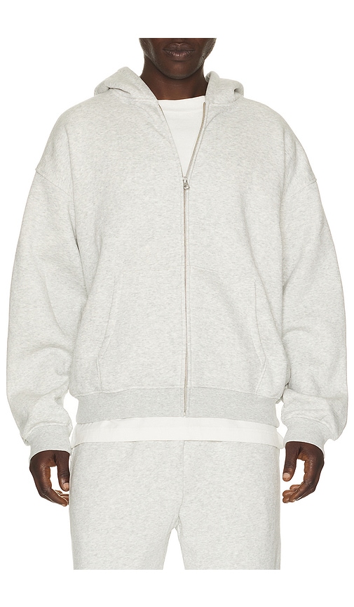Fleece Lounge Relaxed Zip Up Hoodie in Grey.