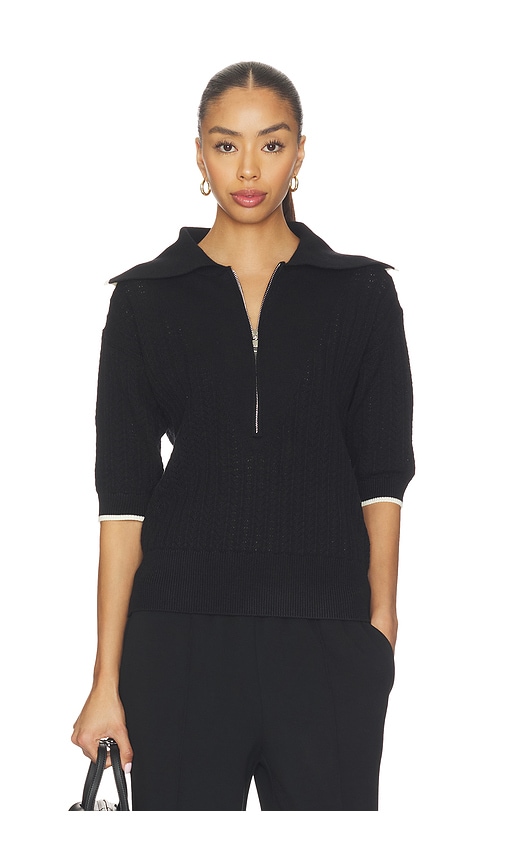 Arney Half Zip Knit Polo Top in Black.