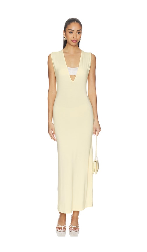 Tate Plunge Midi Dress in Yellow.