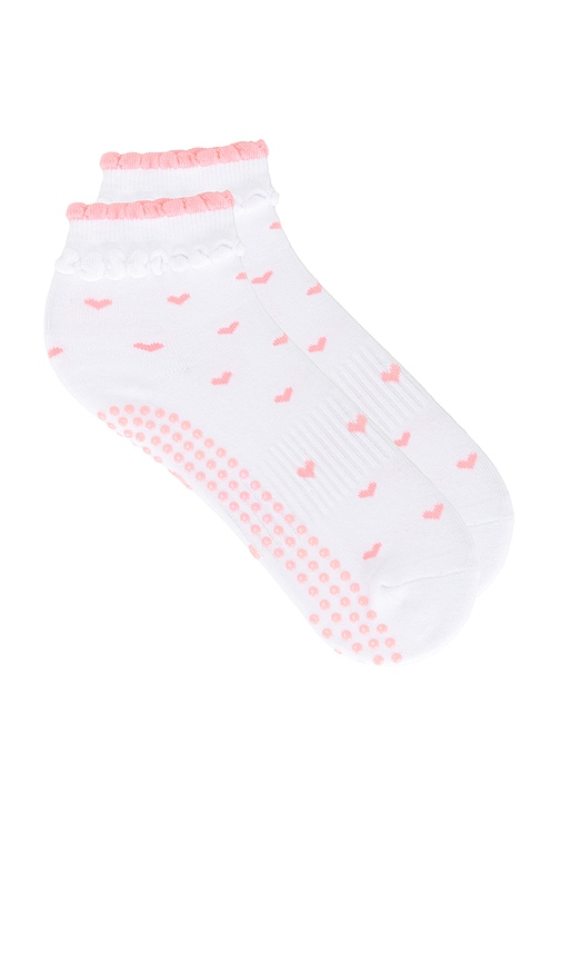 Ruffle Bow Grip Socks in White,Pink. by Souls.