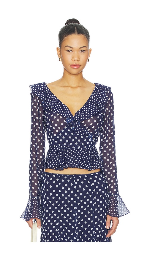 Mallorca Ruffle Wrap Top in Navy. by GUIZIO