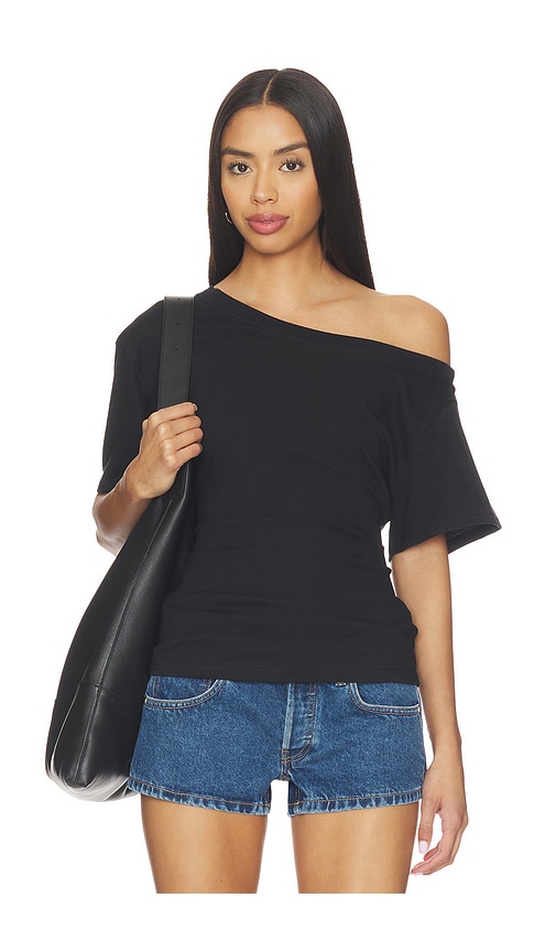 Elena Off The Shoulder Tee in Black.