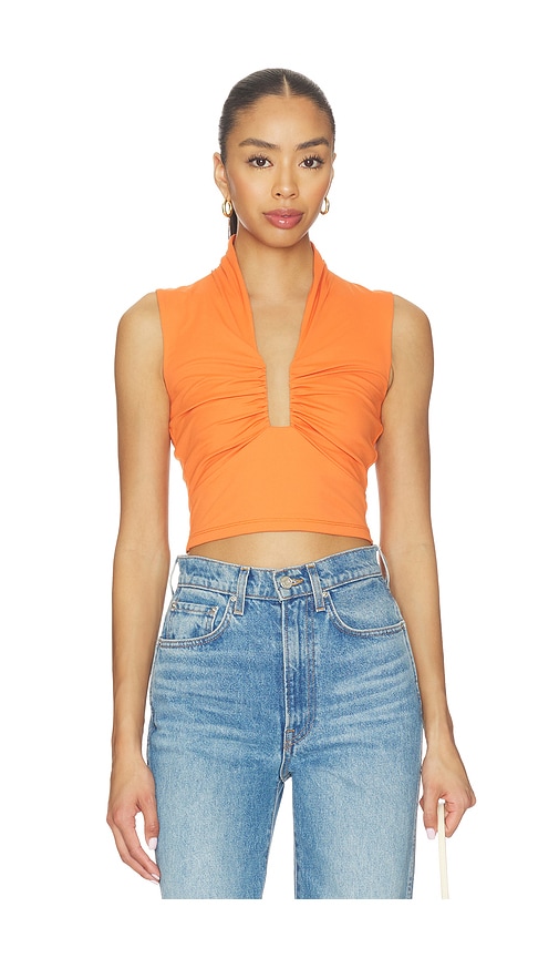 Square Gathered Sleeveless Top in Orange.