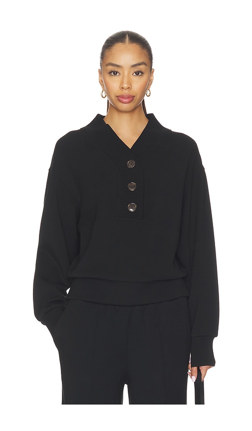 Lucine Button Front Sweater in Black. by Varley