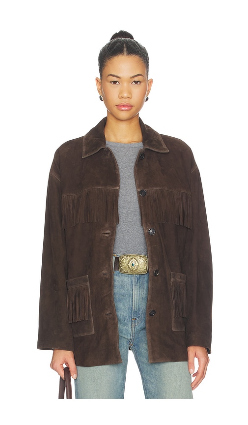 Foudre Fringes Suede Jacket in Brown.