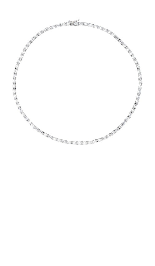 Oval Tennis Necklace in Metallic Silver.