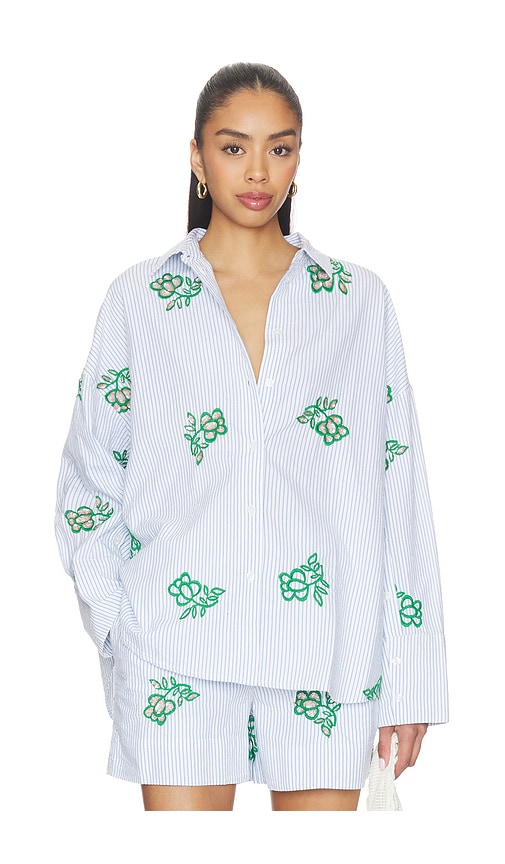 Jalinki Embroidered Shirt in White,Blue.