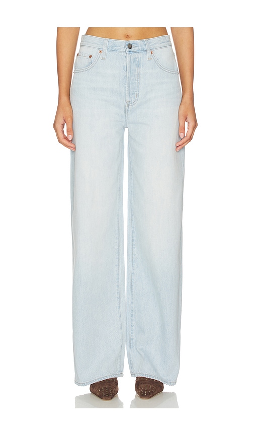 Tate High Rise Bowed Wide Leg Jeans in Blue.