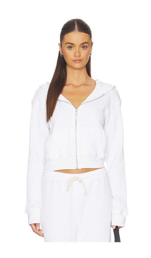 Waffle Zip Hoodie in White.