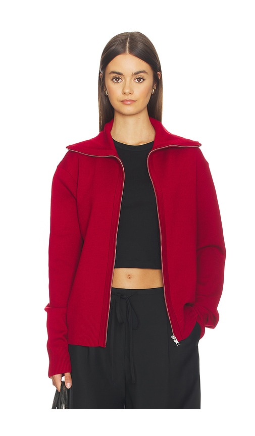 Knit Zip Up Jacket in Red.