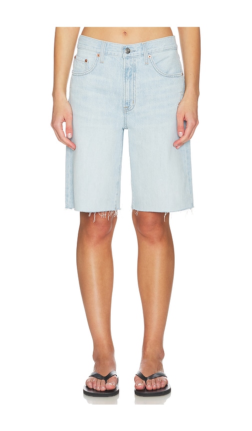 Nolan Relaxed Straight Cut Off Shorts in Blue.