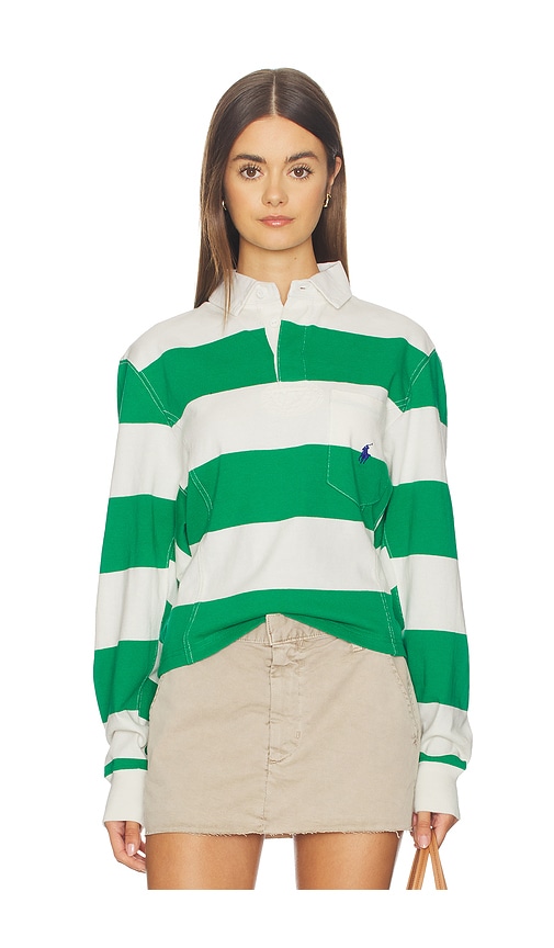 Vintage Long Sleeve Polo Top in Green.