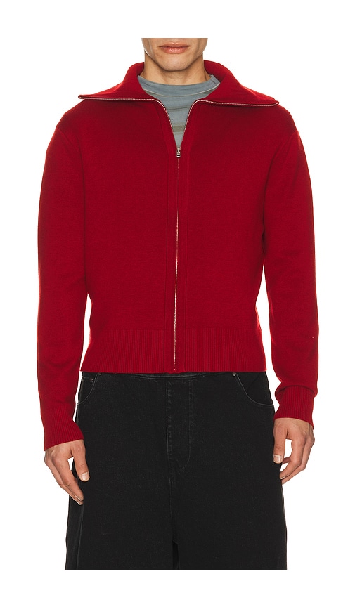 Knit Zip Up Jacket in Red. - size M (also in L, S)