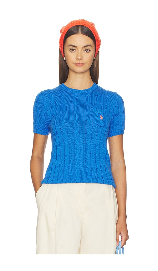 Short Sleeve Crew Pullover Sweater in Blue.