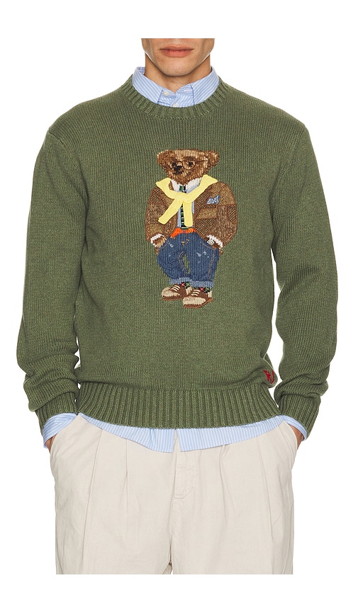 Cotton Cashmere Blend Hudson Valley Bear Sweater in Green. - size XL/1X (also in L, M)