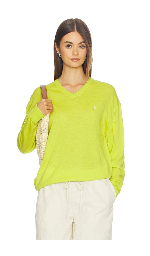 Merino V Neck Sweater in Green.