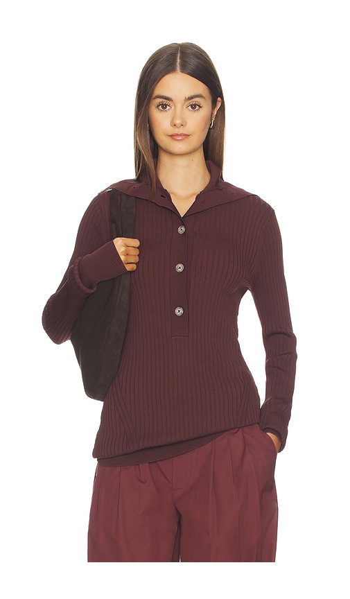 High Neck Henley Top in Chocolate. - size XXS (also in L, M, S, XS) by Entire Studios