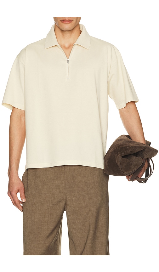 Zip Polo Shirt in Cream. - size XL/1X (also in L, S)