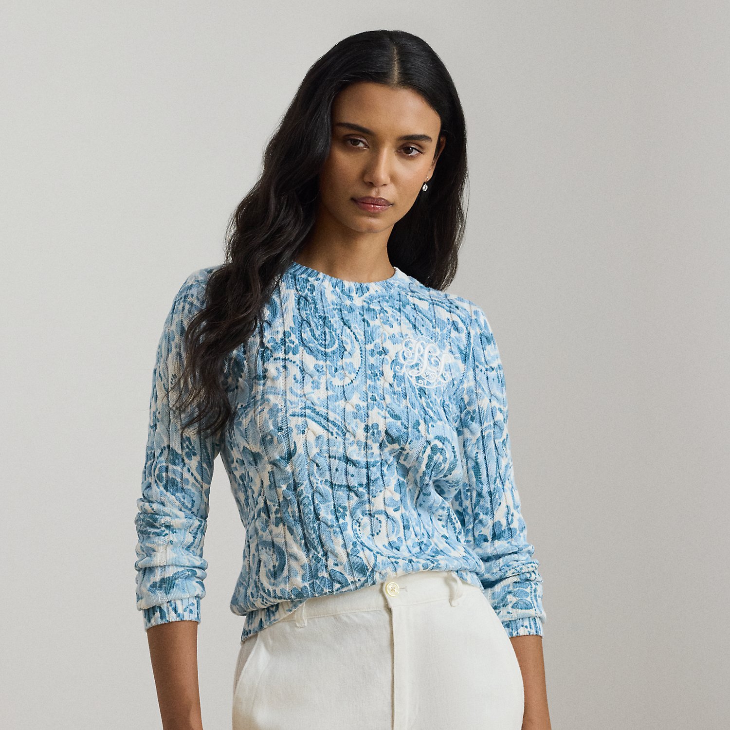 Paisley Cable-Knit Cotton Jumper