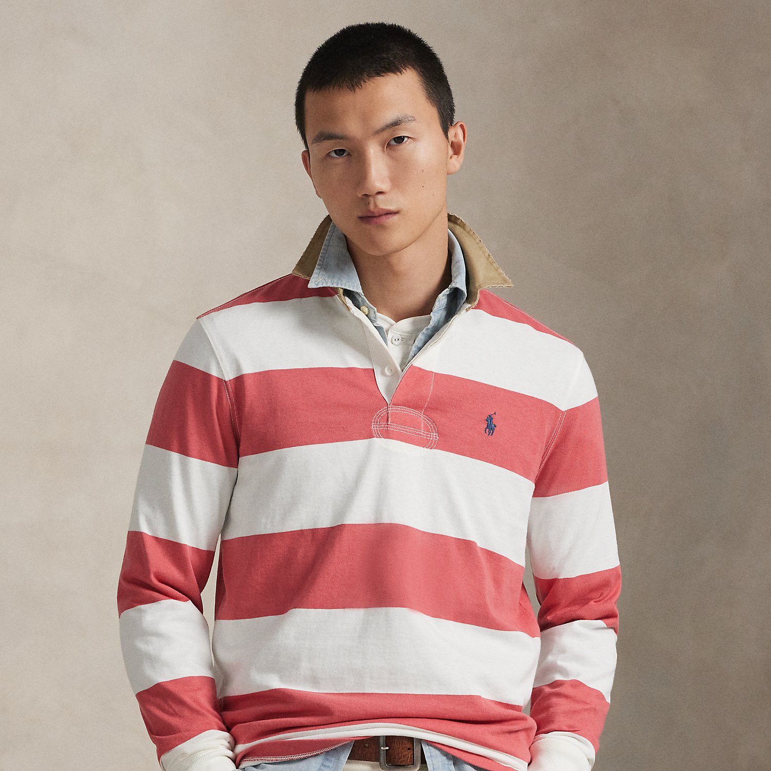 Classic Fit Khaki-Collar Rugby Shirt
