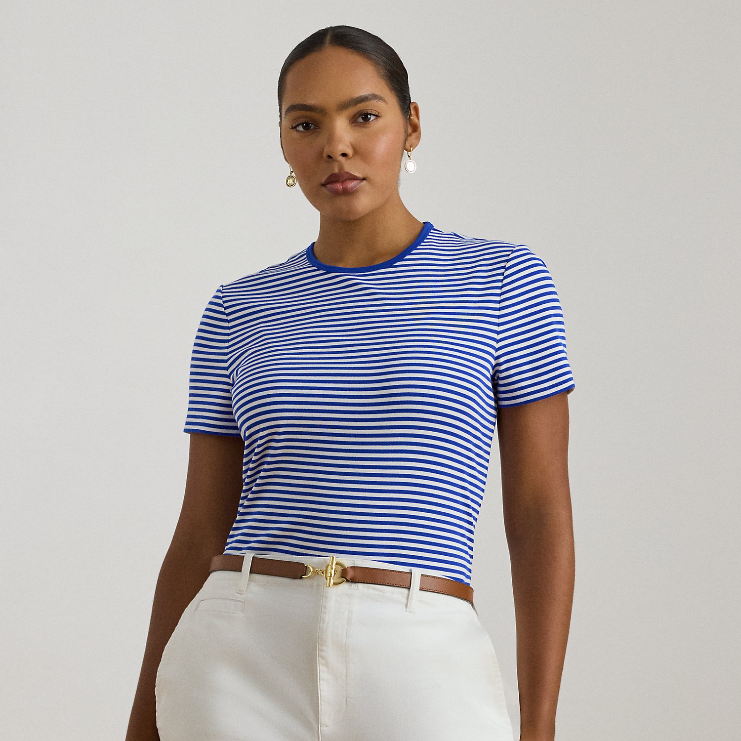 Curve - Striped Stretch Cotton Crewneck T-Shirt