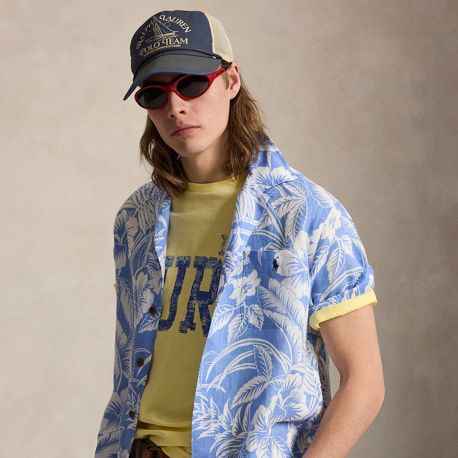 Classic Fit Tropical-Print Linen Shirt