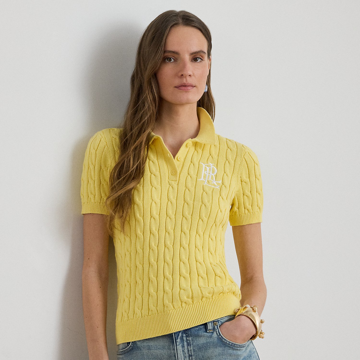 Cable-Knit Cotton Polo Jumper