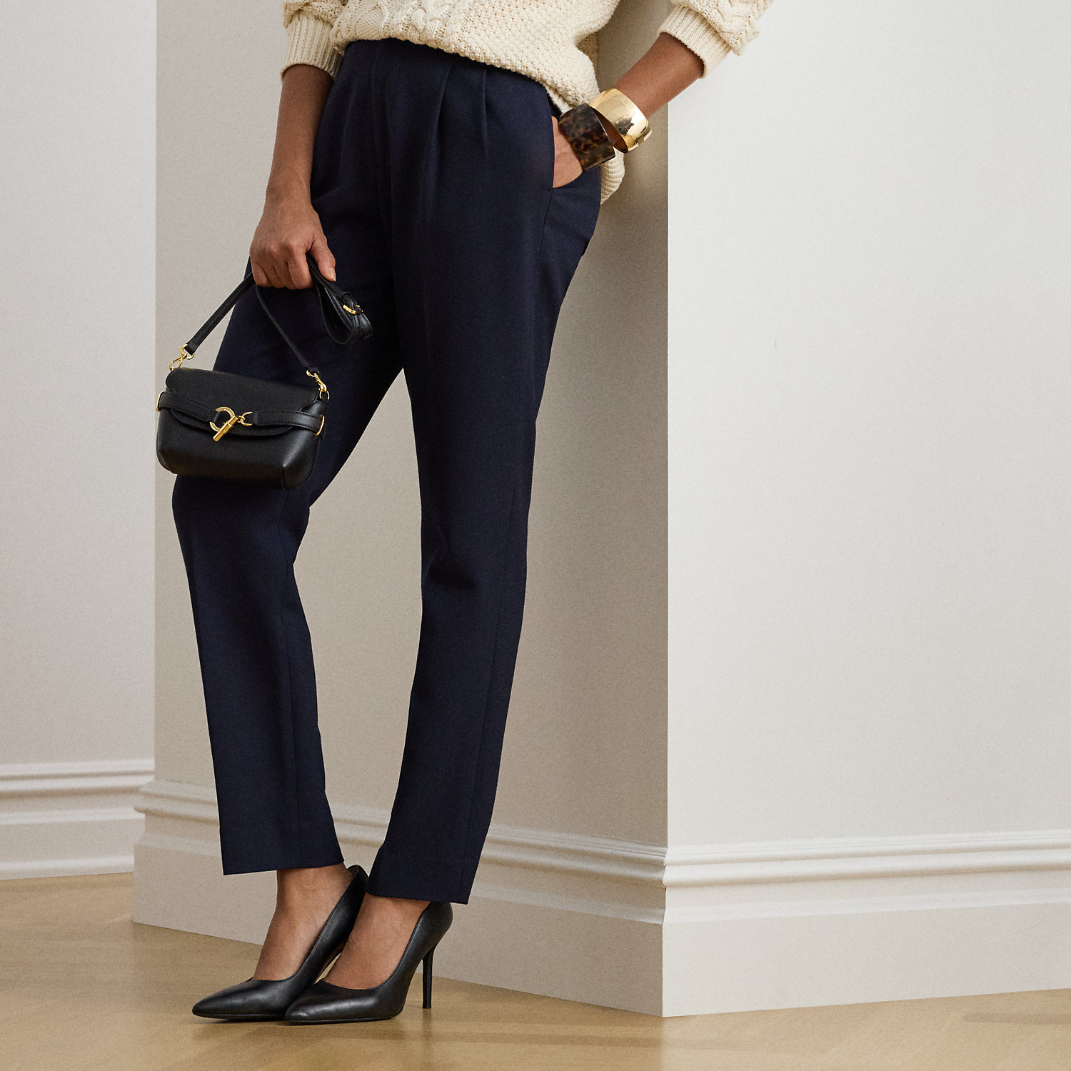 Tricotine Pleated Tapered Trousers