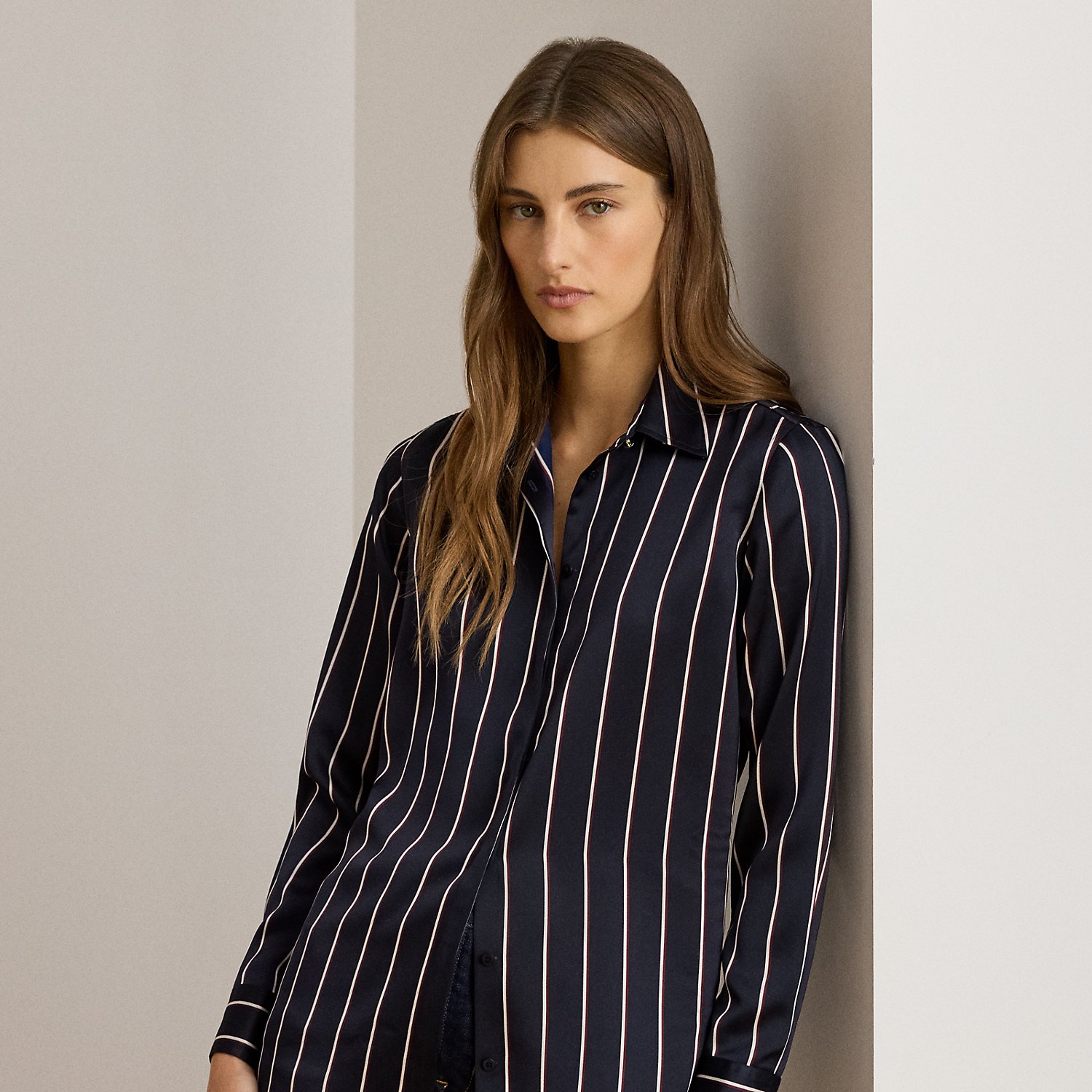 Petite - Classic Fit Striped Charmeuse Shirt
