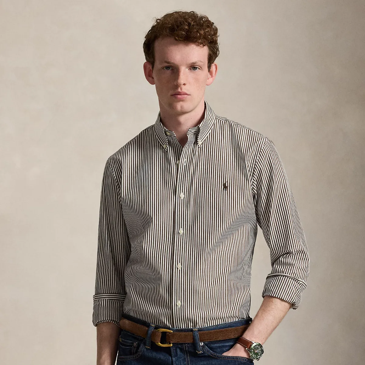 Custom Fit Striped Stretch Poplin Shirt