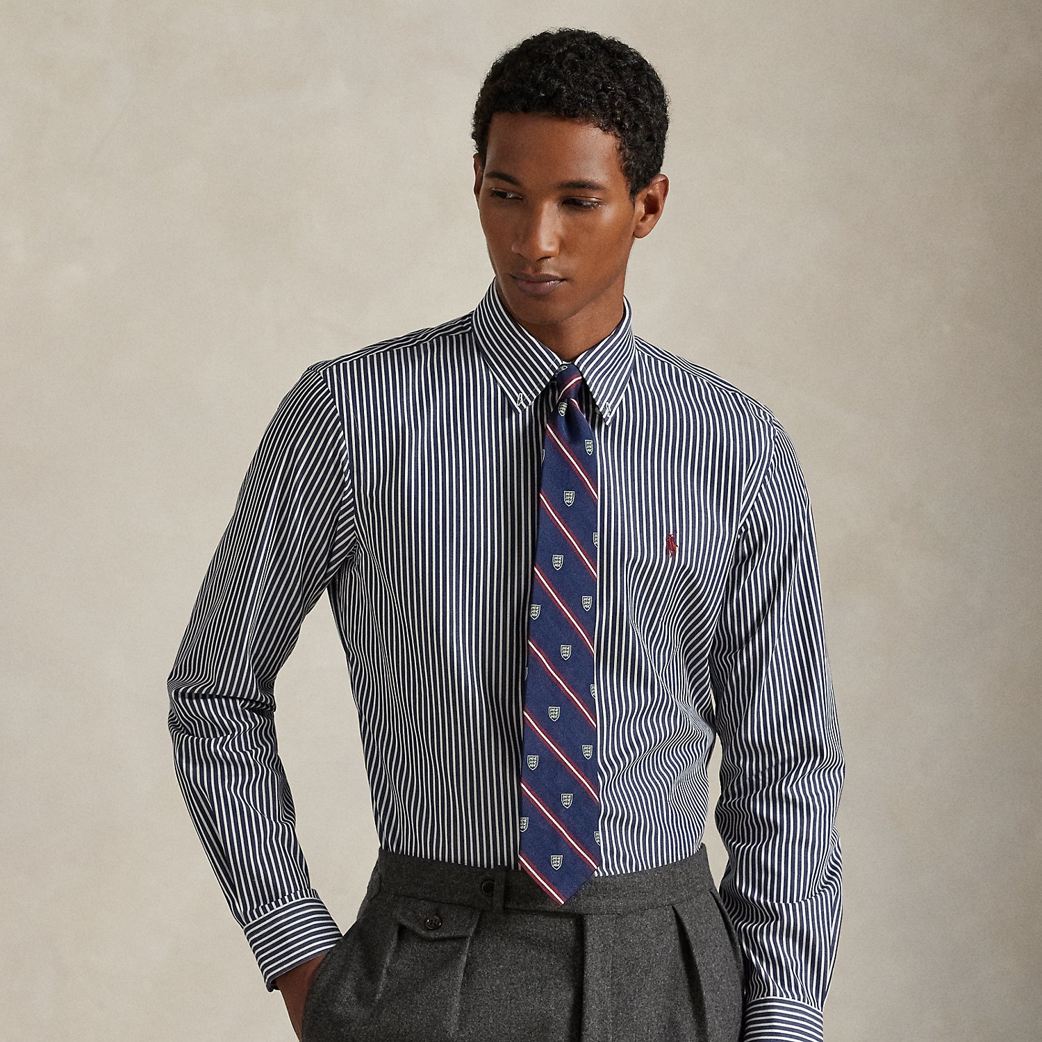 Custom Fit Striped Stretch Poplin Shirt