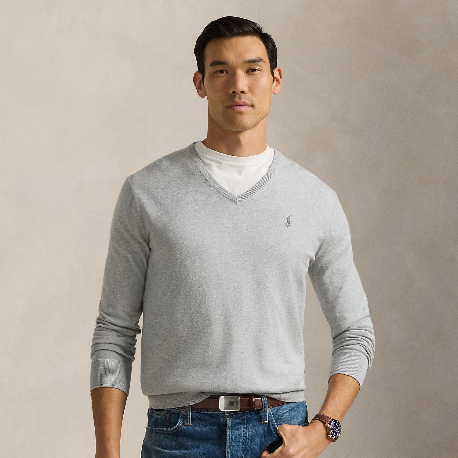 Slim Fit Cotton V-Neck Jumper by Polo Ralph Lauren