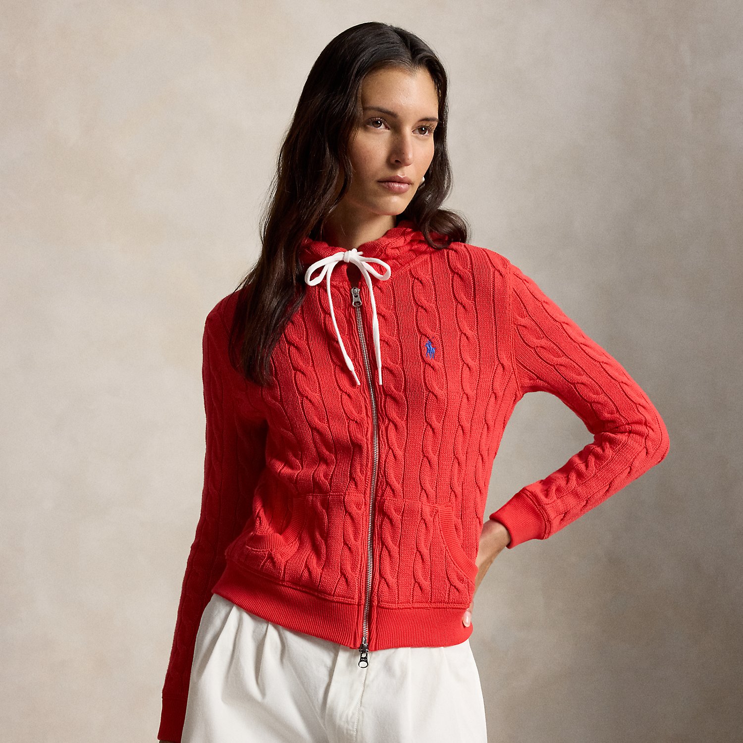 Cable-Knit Cotton Full-Zip Hoodie