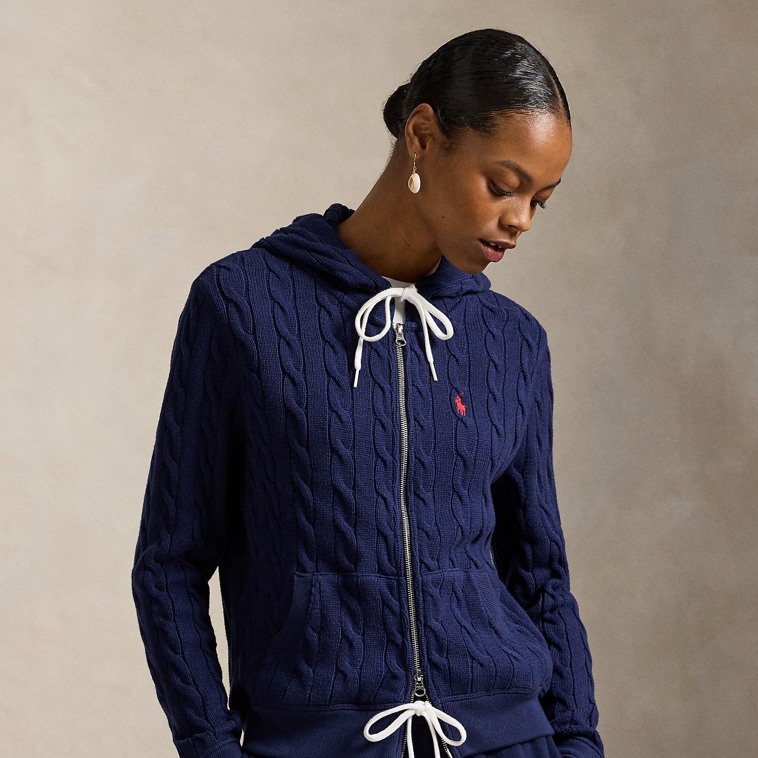 Cable-Knit Cotton Full-Zip Hoodie