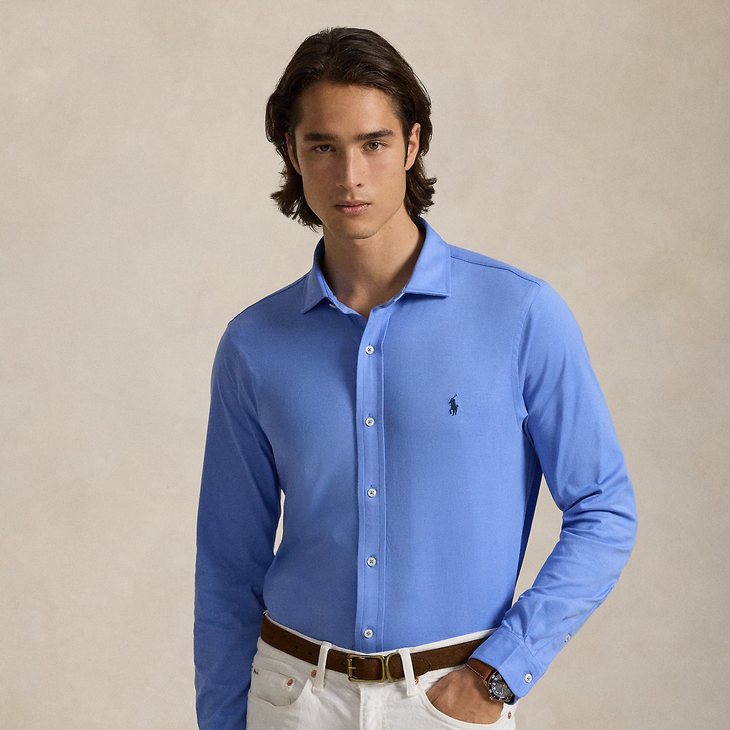 Jersey Spread-Collar Shirt
