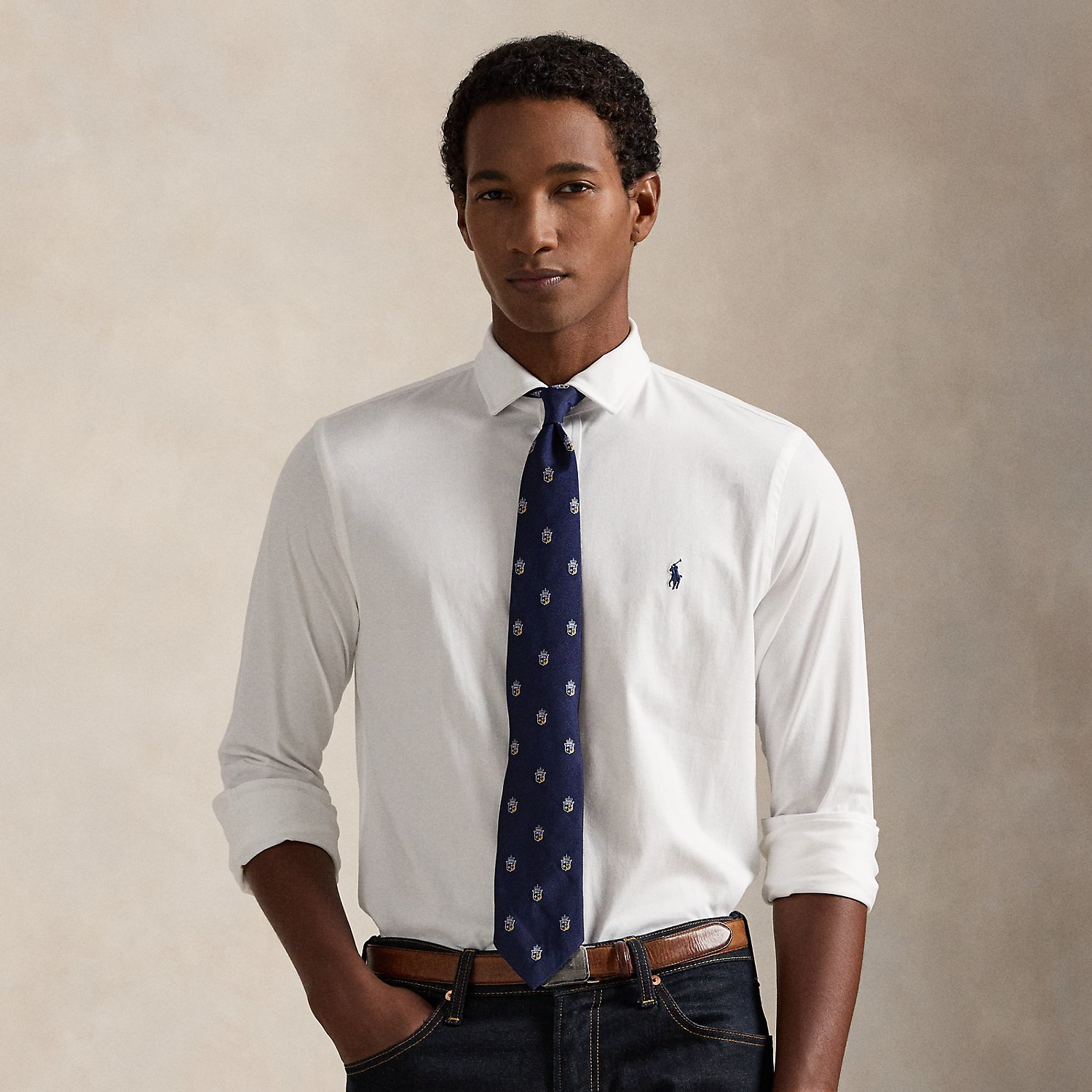 Jersey Spread-Collar Shirt
