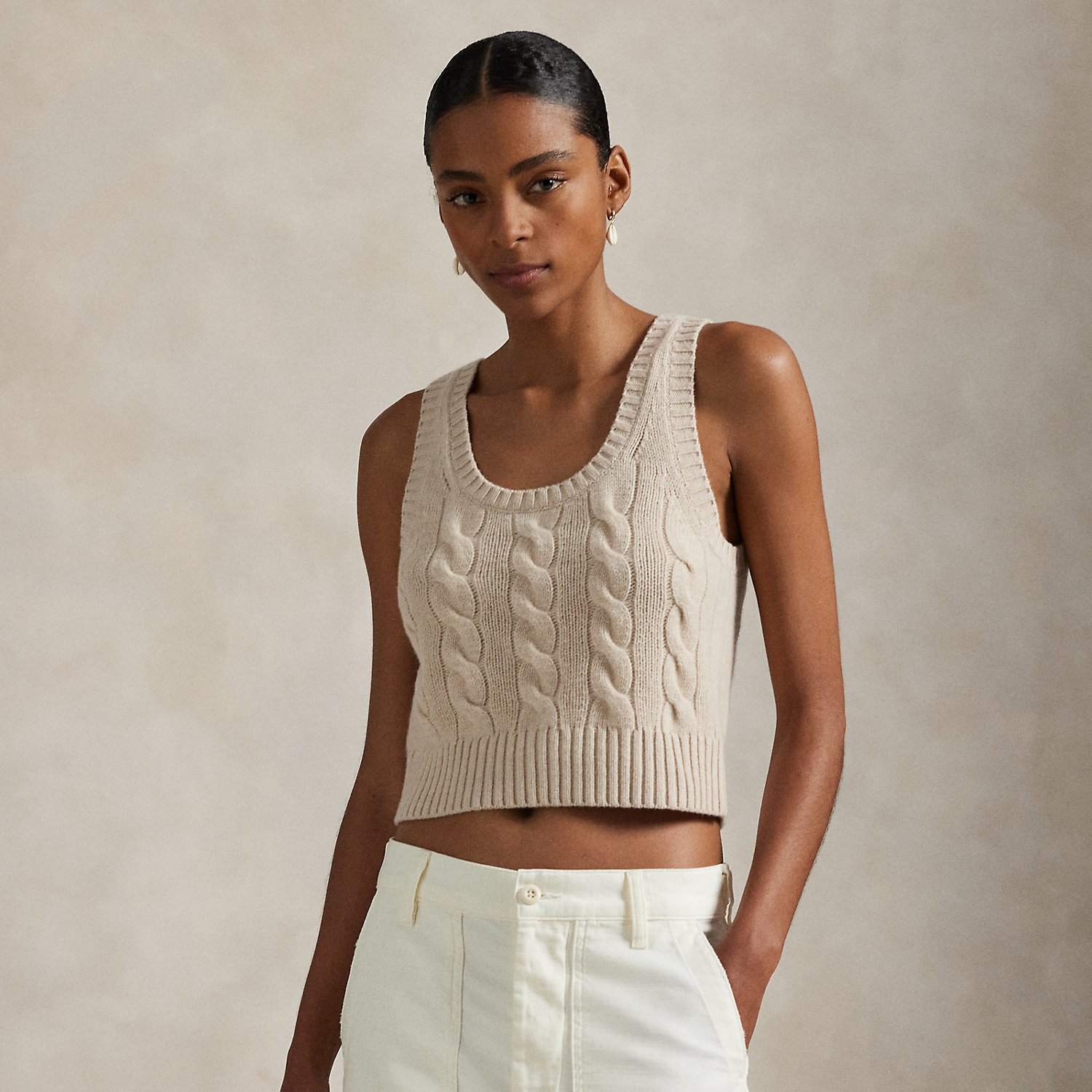 Cable Wool-Cashmere Sleeveless Jumper