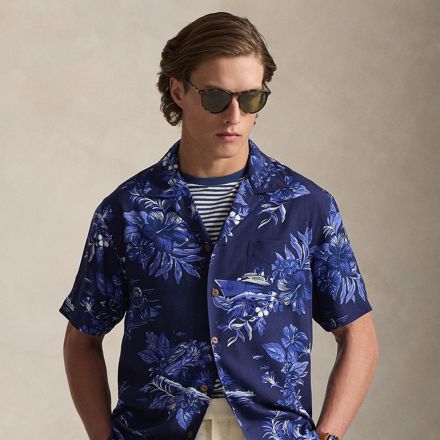 Classic Fit Tropical-Print Camp Shirt