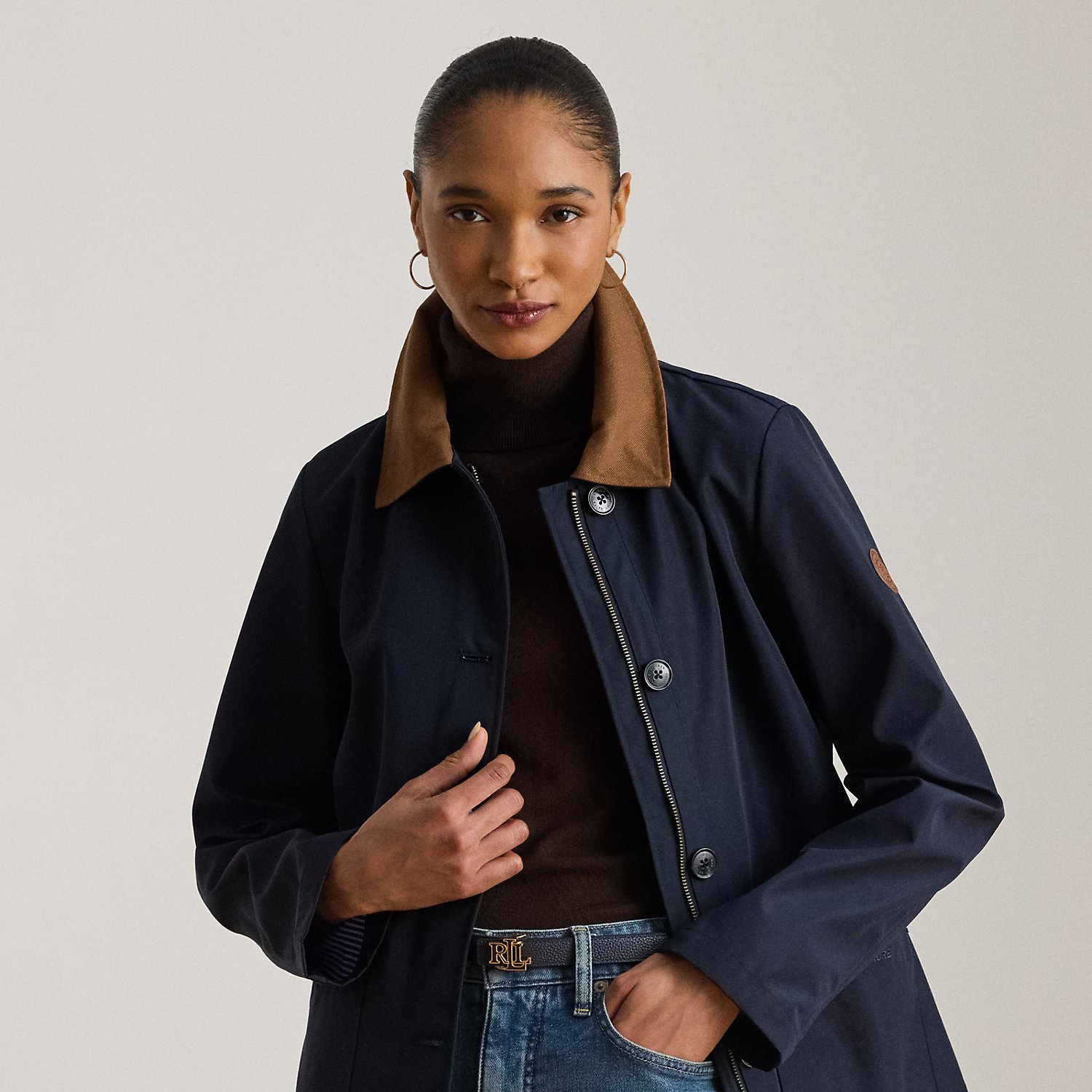 Twill-Trim Bonded Jersey Barn Jacket