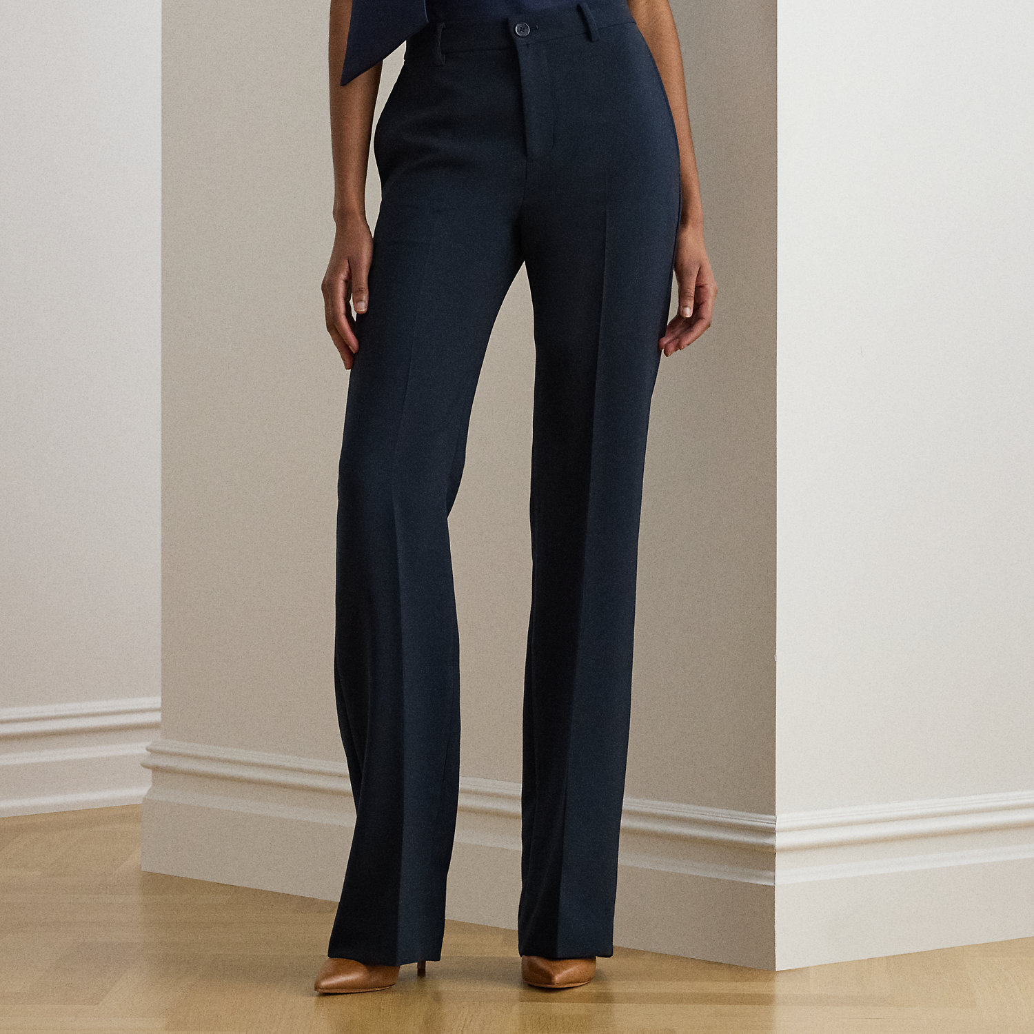 Stretch Crepe Straight Trousers
