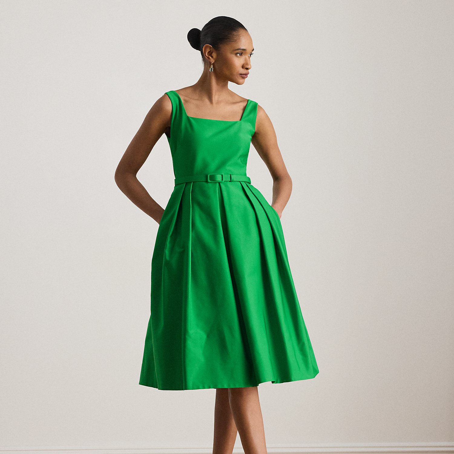 Belted Faille Cocktail Dress