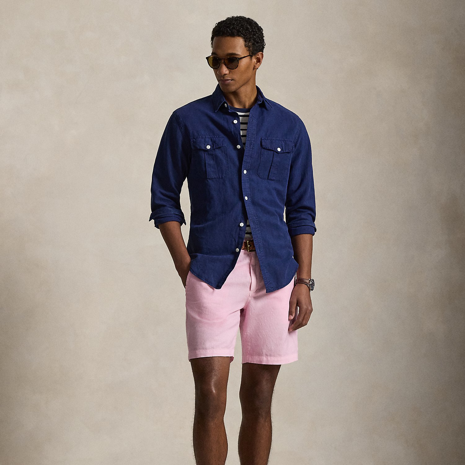 21.5 cm Classic Fit Linen-Cotton Shorts